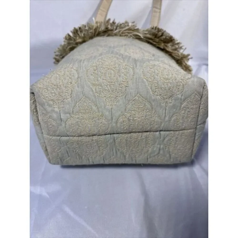 Bagolitas By Janice Purse With Fringe Baby Blue/beige Geometric‎ Print